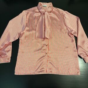 Vintage Russ Red and White Striped Blouse with Bow size women’s 14 made in USA